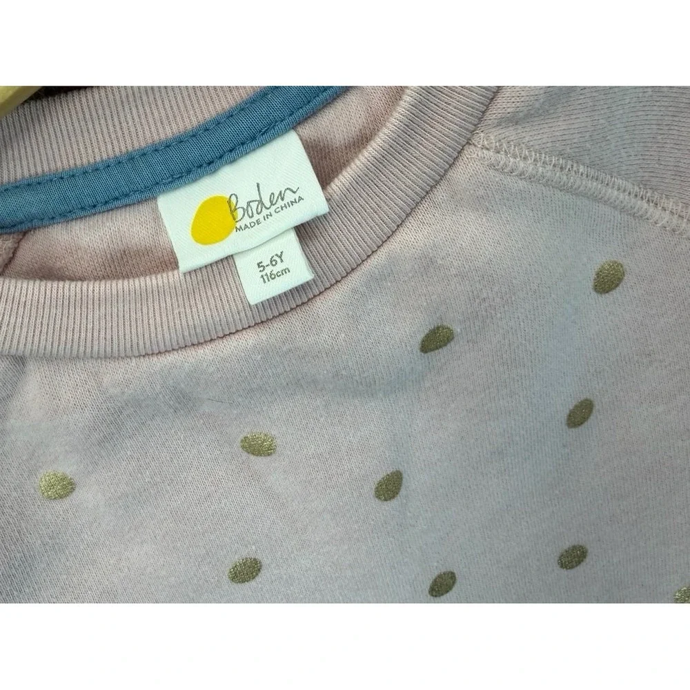 Mini Boden Girls Pale Pink Gold Polka Dot Pullover Sweatshirt Small Medium 5-6